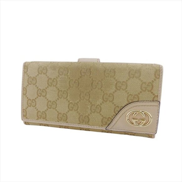 GUCCI W Wallet GG Pattern Beige x Ivory GG Canvas x Leather Authentic USED